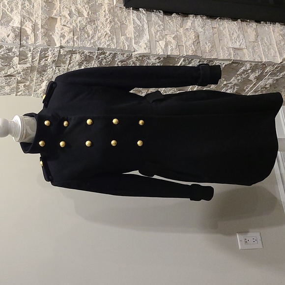 Zara double breasted black pea coat with gold buttons (wool/cashmere) - Picture 5 of 10